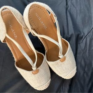 Solanz Neutral Beige Espadrille Slingback Wedges